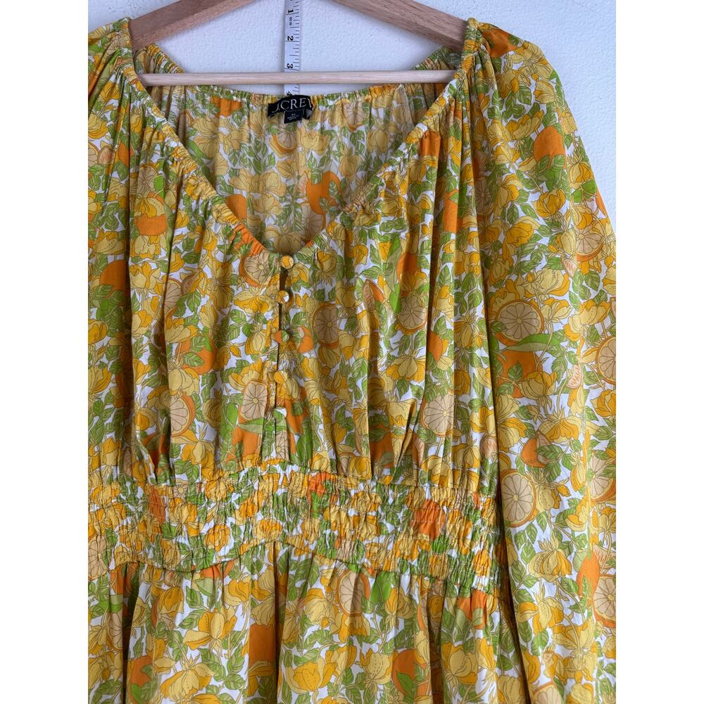 J.Crew Limone Print Cotton Lawn Mini Dress Smocked XL BR418 Citrus Yellow - Picture 7 of 15
